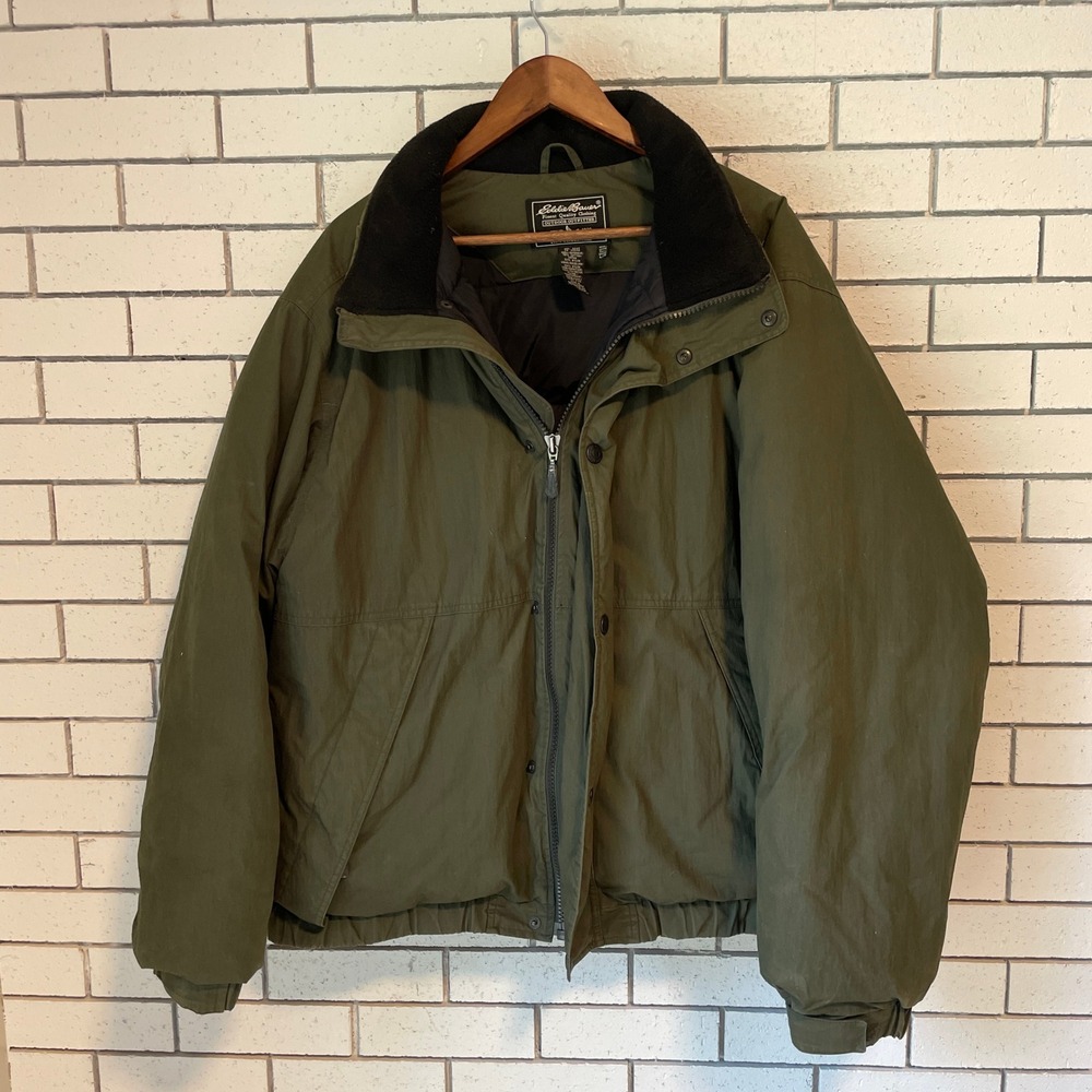 Eddie Bauer Mens Tall Large Goose Down Puffer Jacket Olive Green 06317